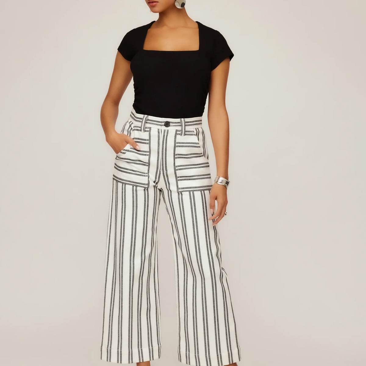 Rylee Ribbed Panel Pants - Black