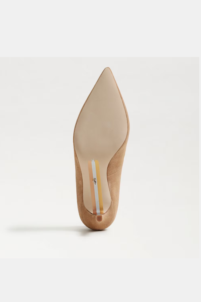 Beige high-heeled shoe on a white background