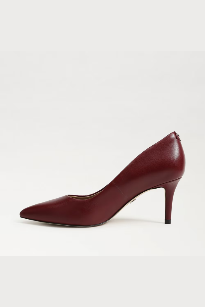 Burgundy high-heeled shoe on a white background