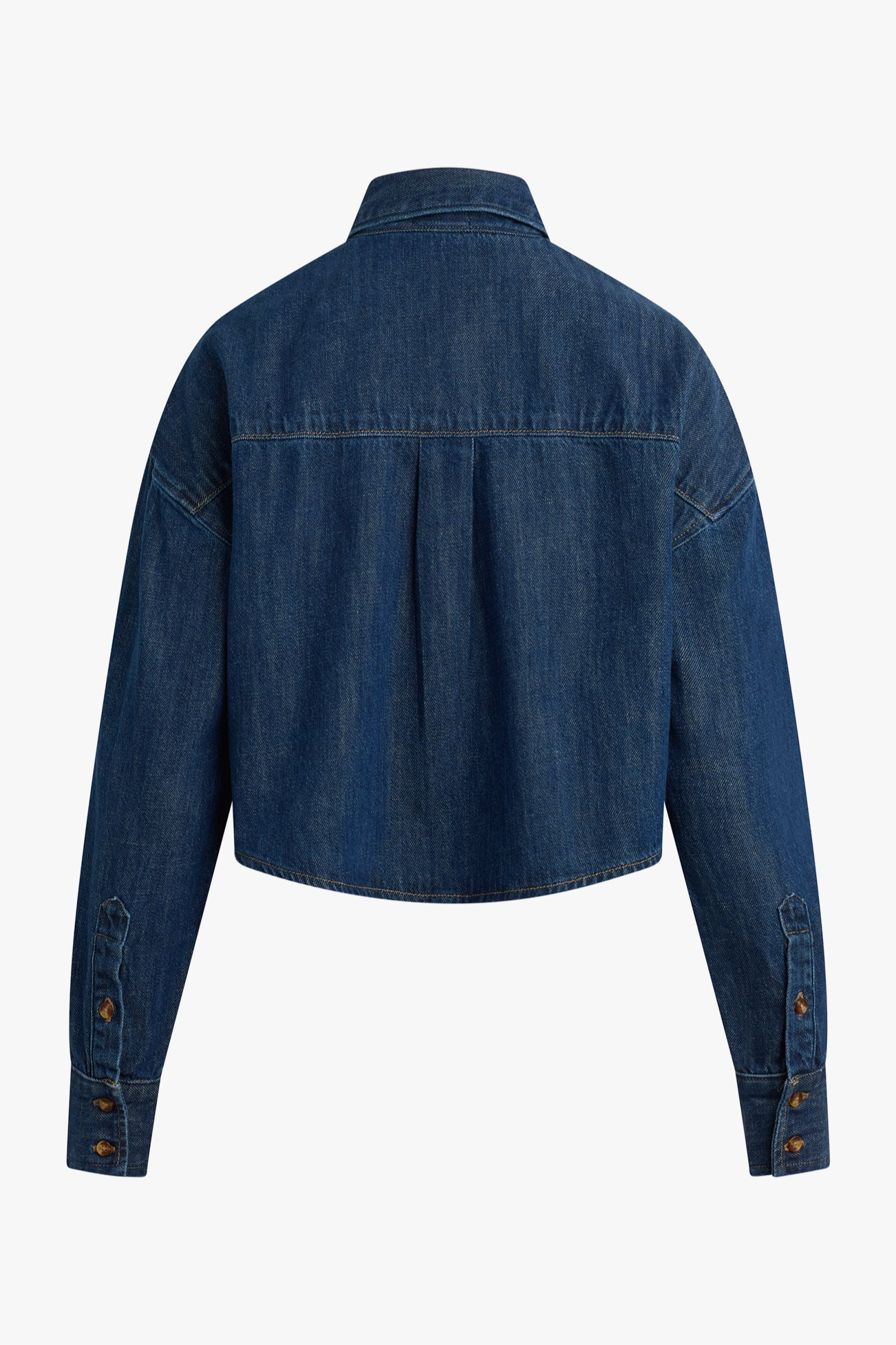 Blue denim jacket on a white background