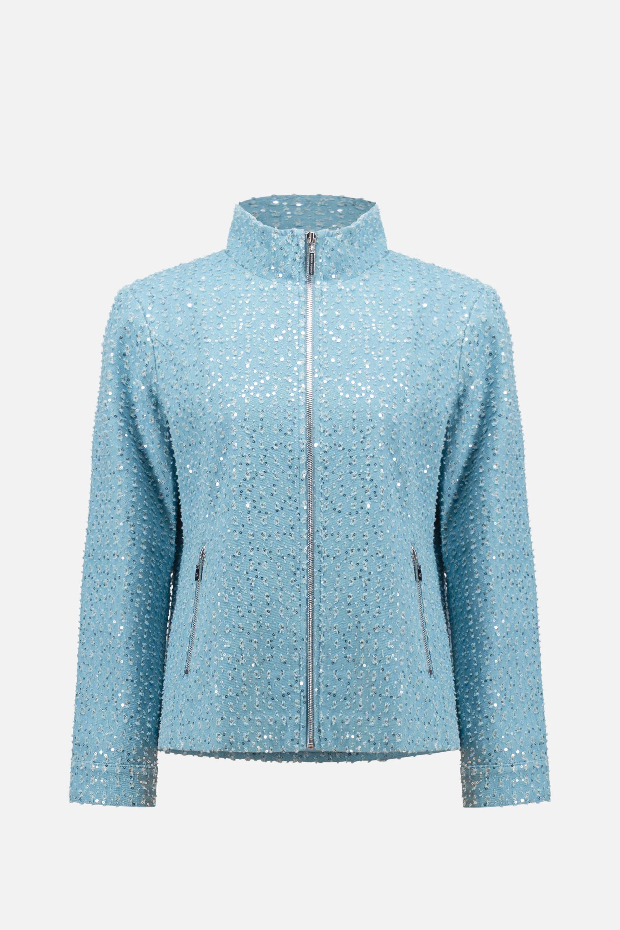 Light blue textured jacket on a white background