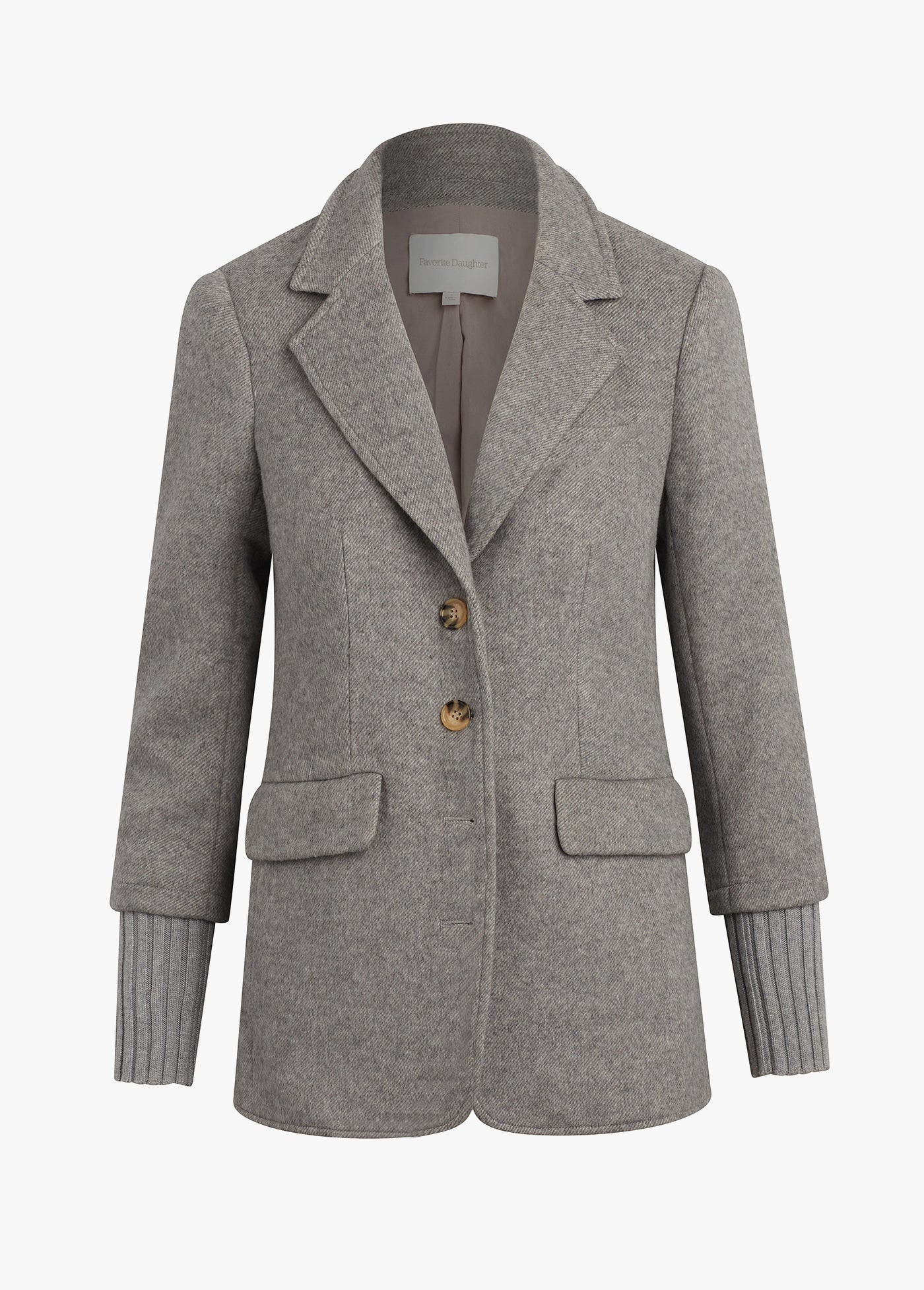 Gray coat with button details on a white background