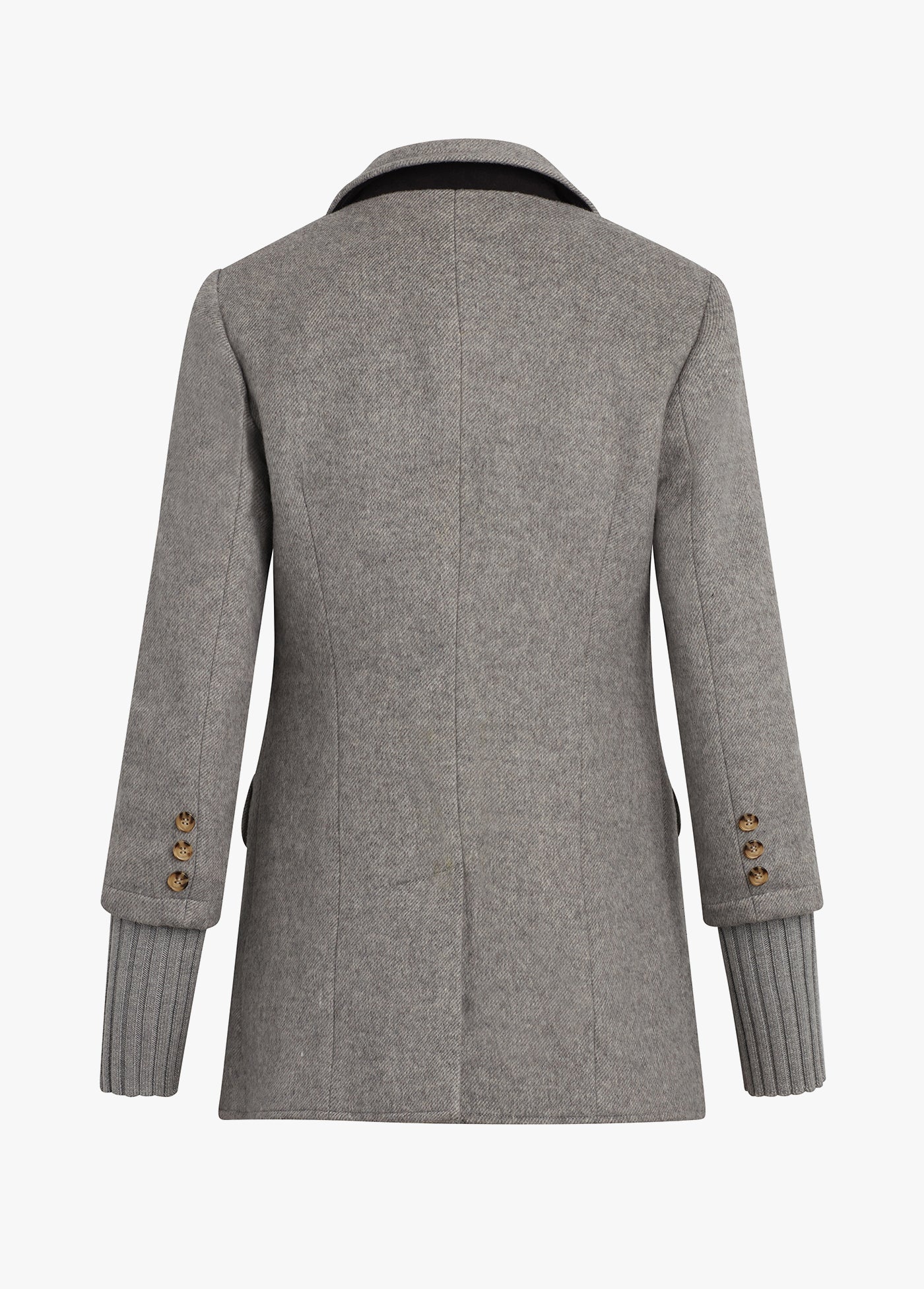 Gray coat with ribbed cuffs on a white background