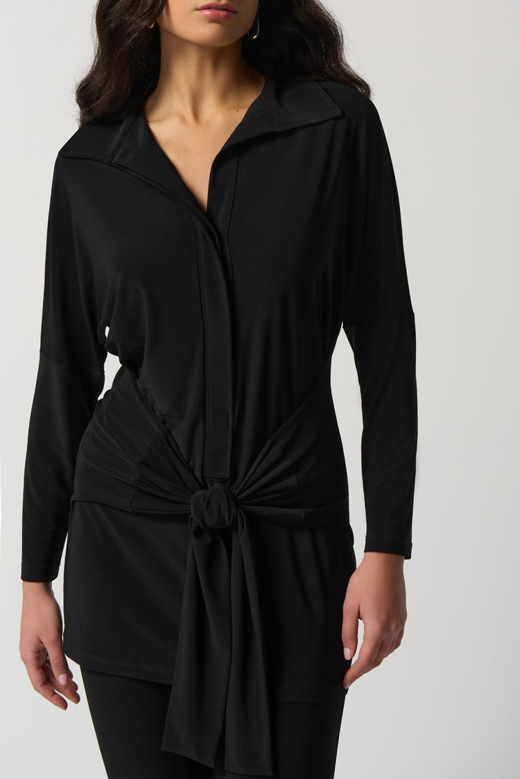 Silky Knit Collared Tunic - Black Black / 4 Silky Knit Collared Tunic - Black Black / 4