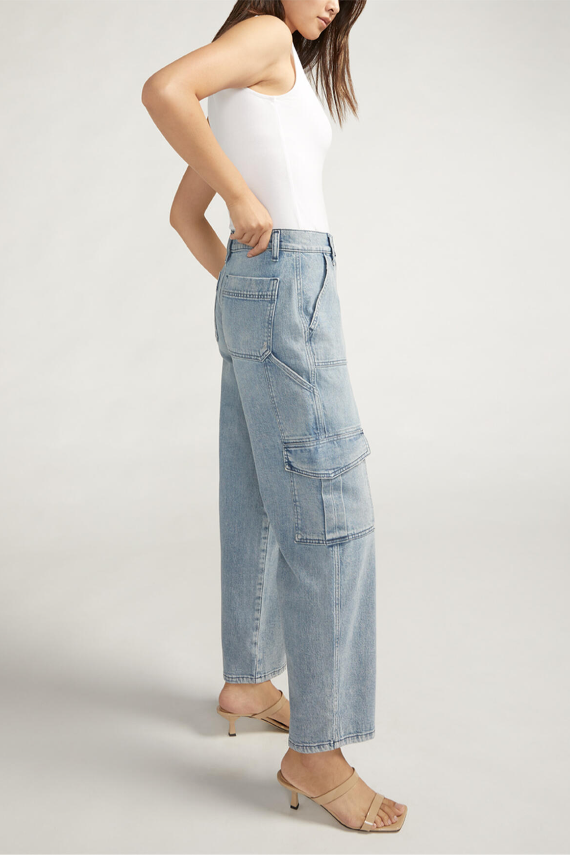 JEEP★LADY'S_WOMEN Straight Denim Pants Utility Cargo Mid Rise Straight Leg 28