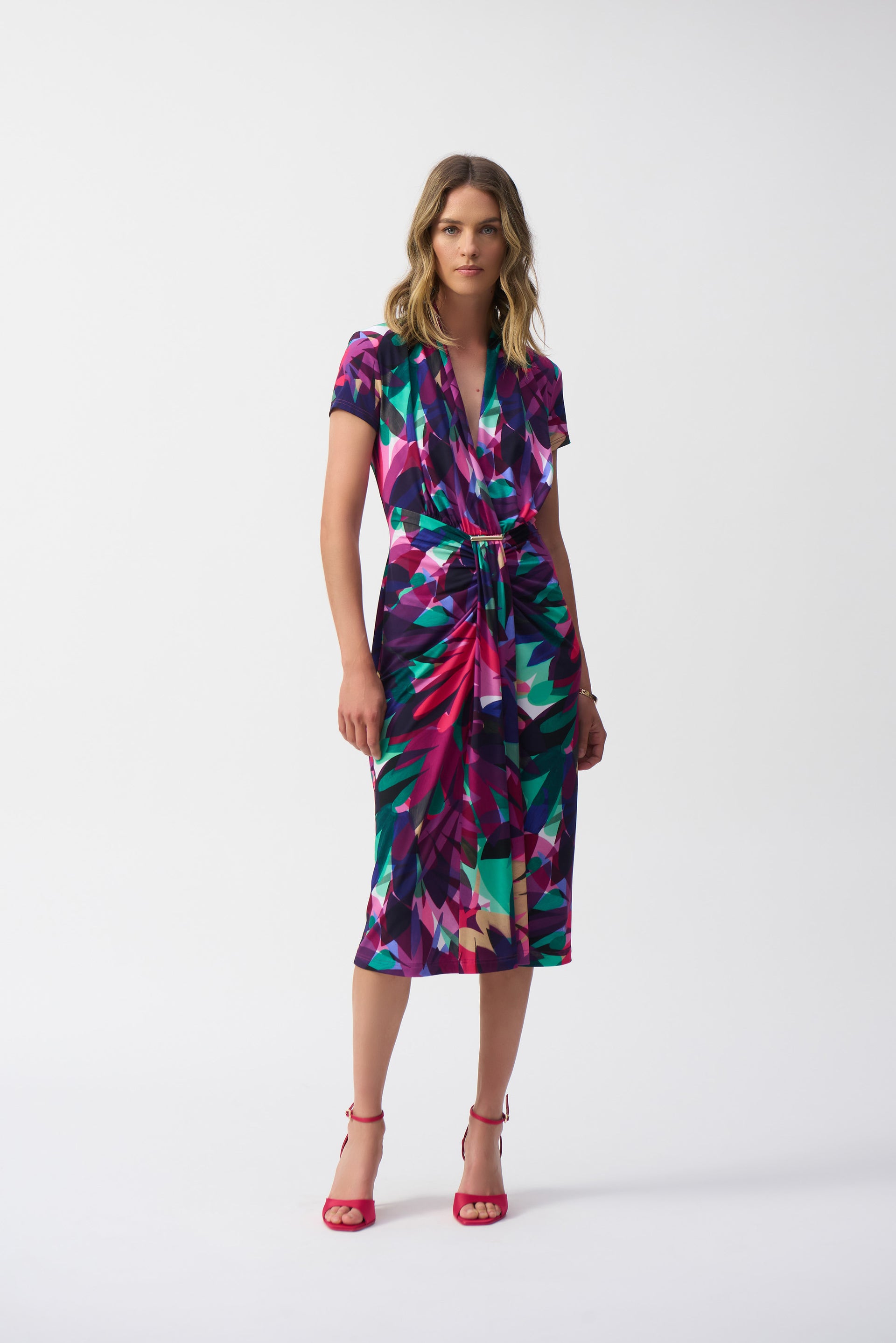 Silky Knit Tropical Print Wrap Dress- Multi Multicolor / 10