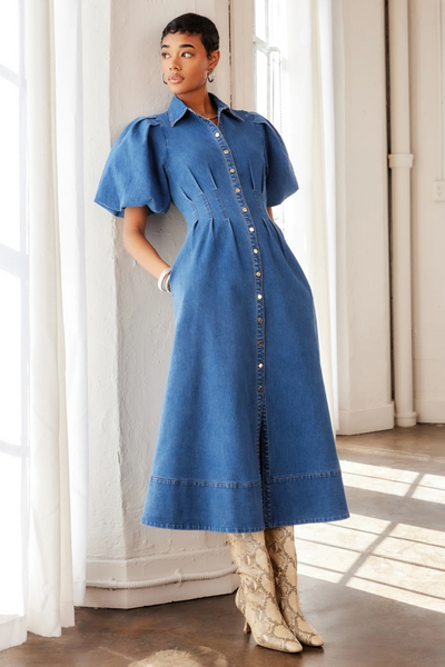 Fifteen Twenty Esme Midi Shirt Dress- Denim 6