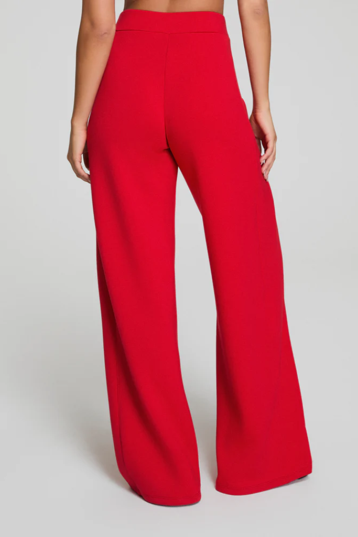Red wide-leg pants on a plain background
