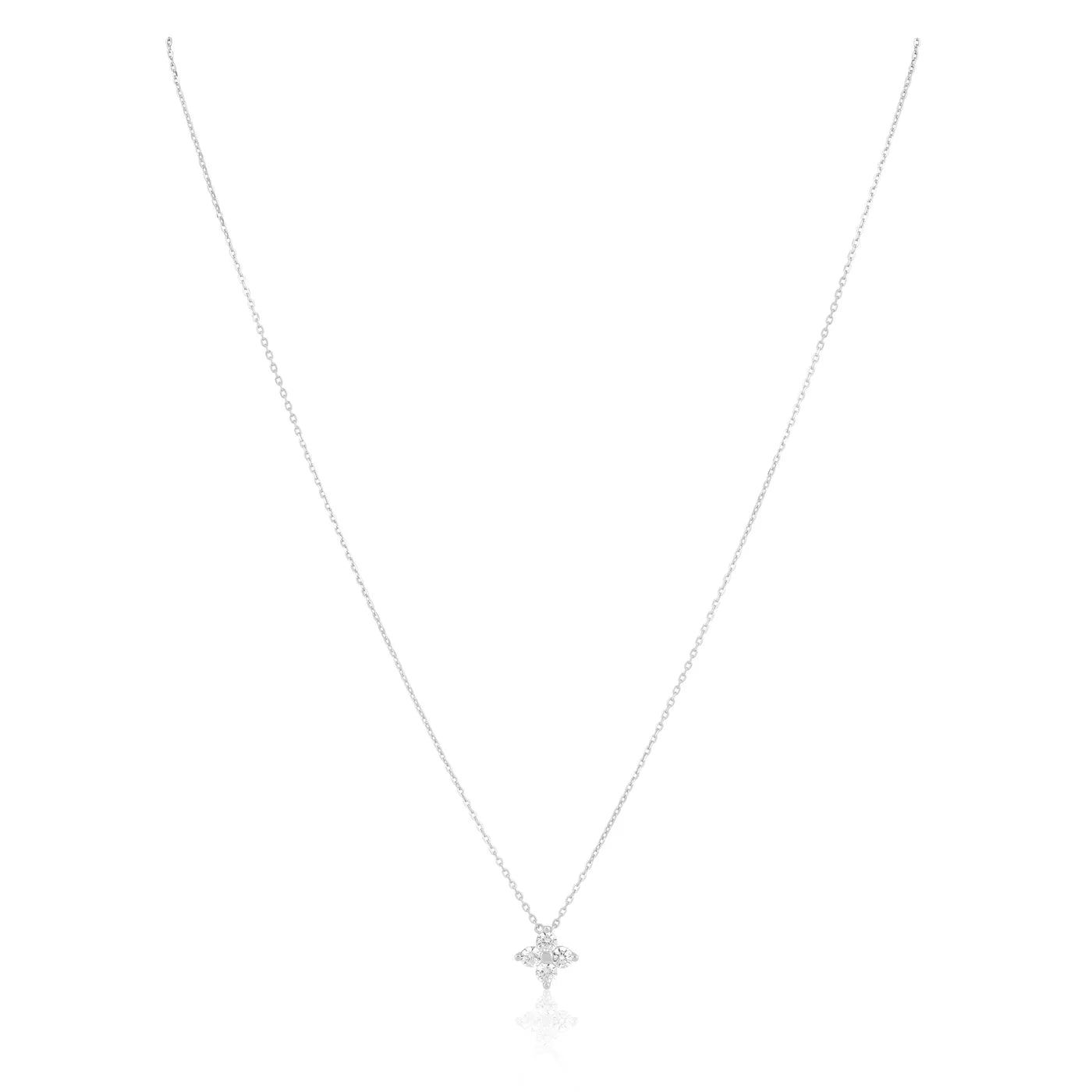 Silver necklace with a star-shaped pendant on a white background