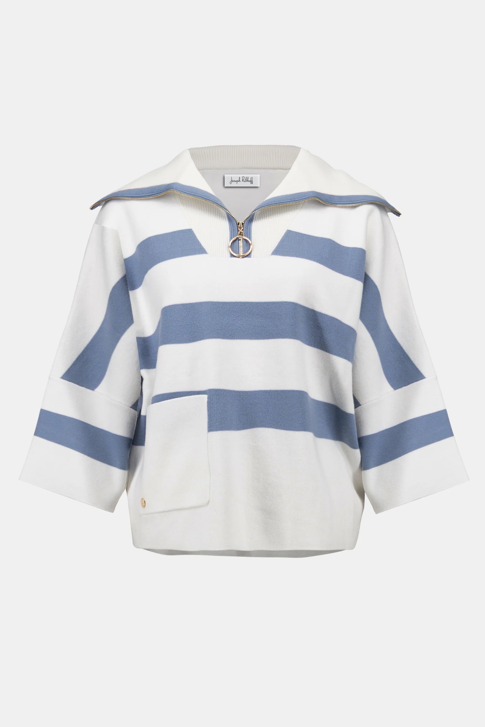 White sweater with blue stripes on a white background