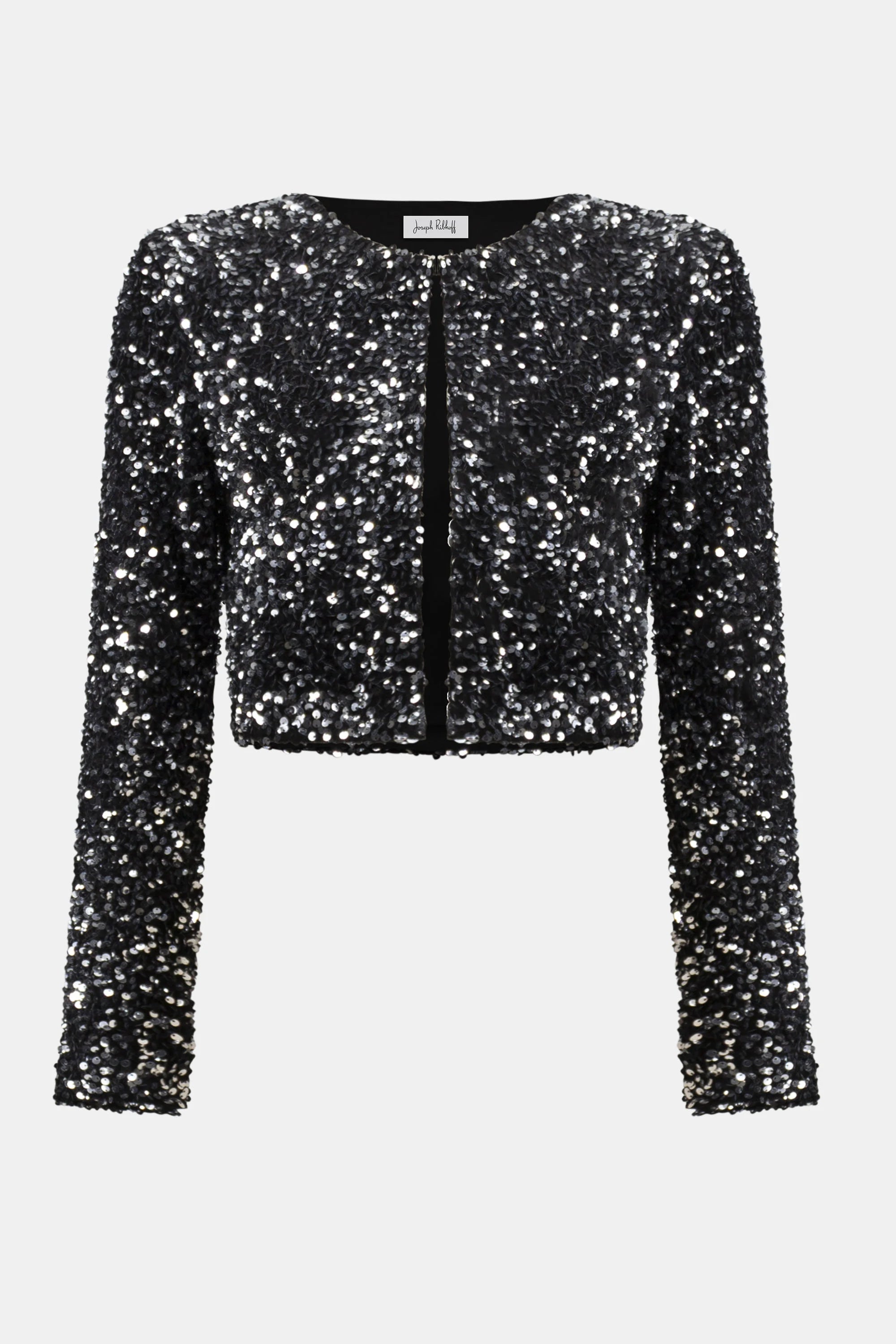 Black sequin jacket on a white background