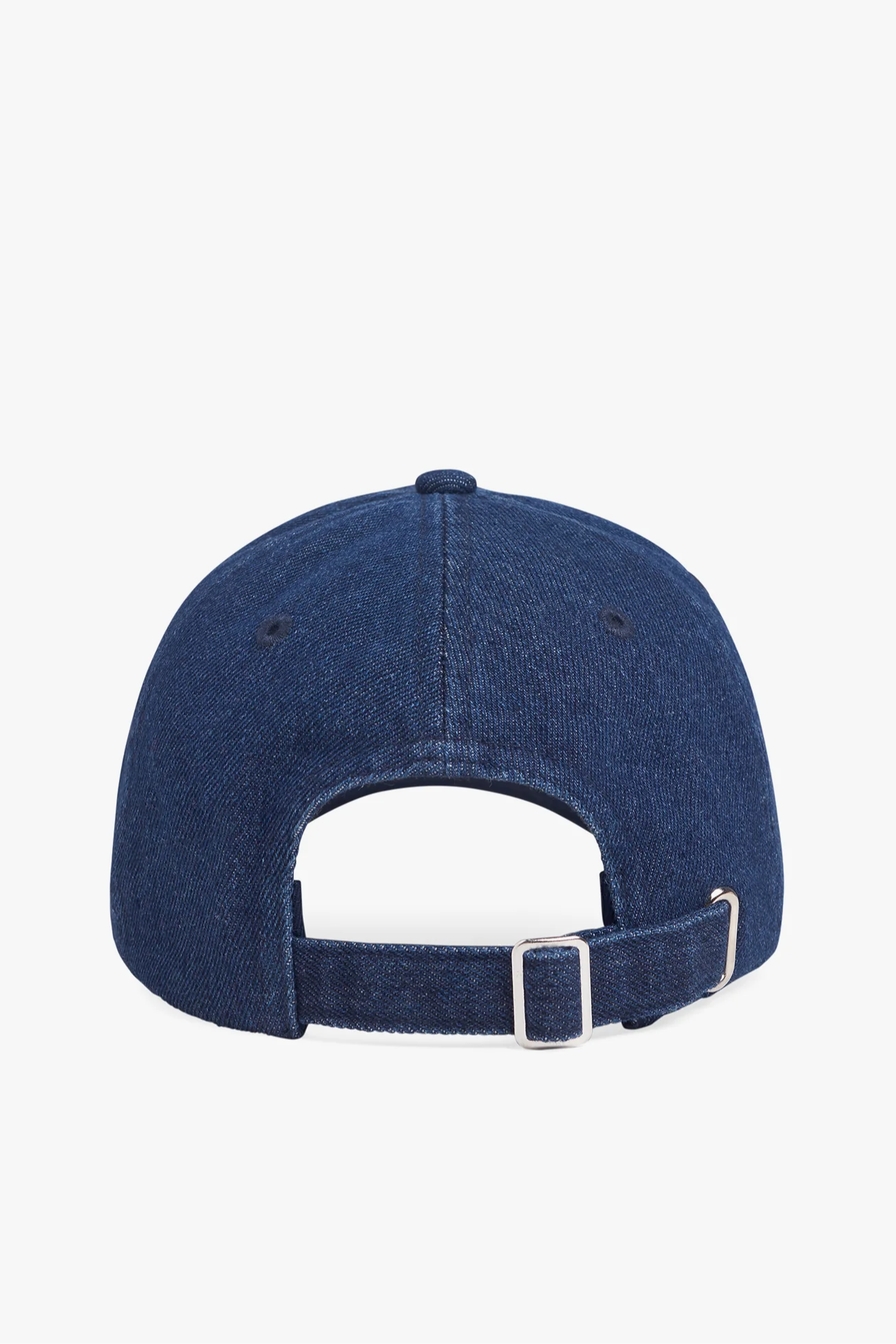 Blue denim cap on a white background
