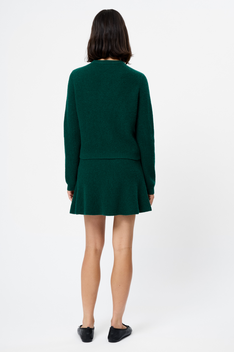 Person wearing a green dress on a white background