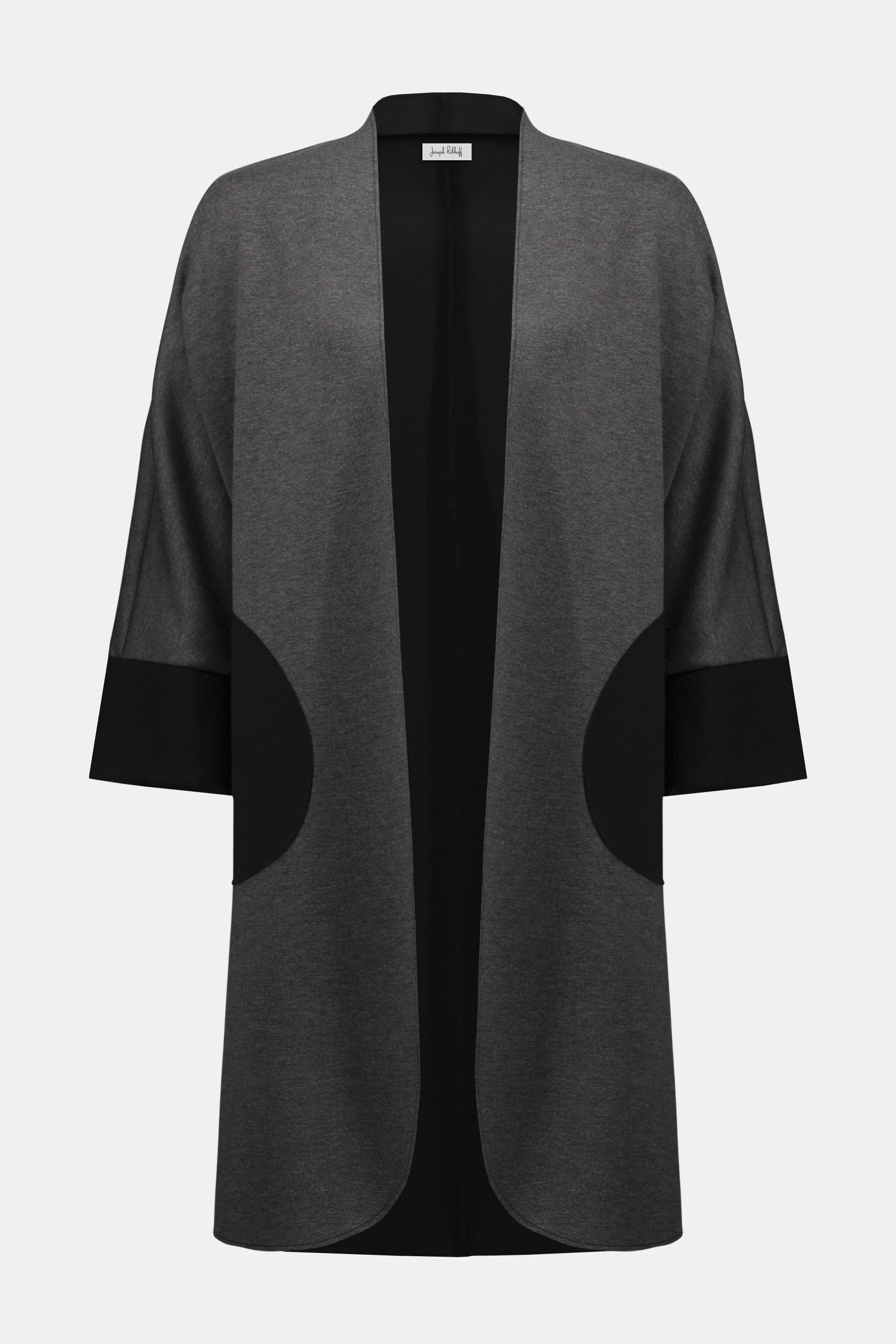 Gray cardigan with black accents on a white background