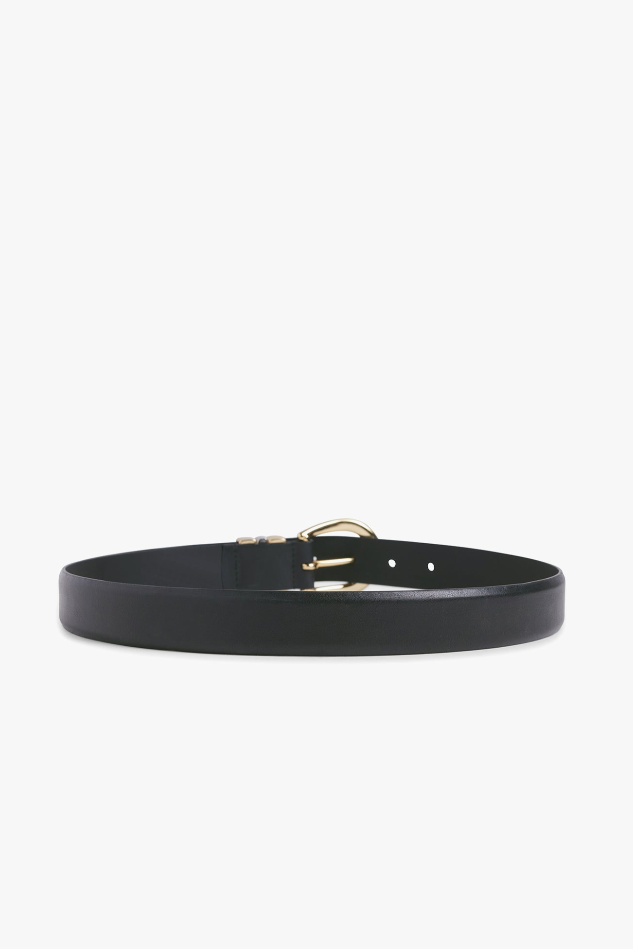 Black belt with a gold buckle on a white background