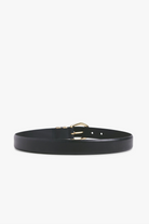 Black belt with a gold buckle on a white background