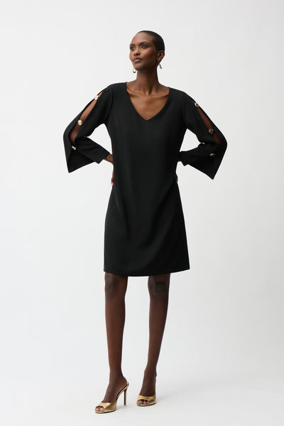Joseph Ribkoff Trapezes Dress with Gold Trimmed Slit Sleeve 6