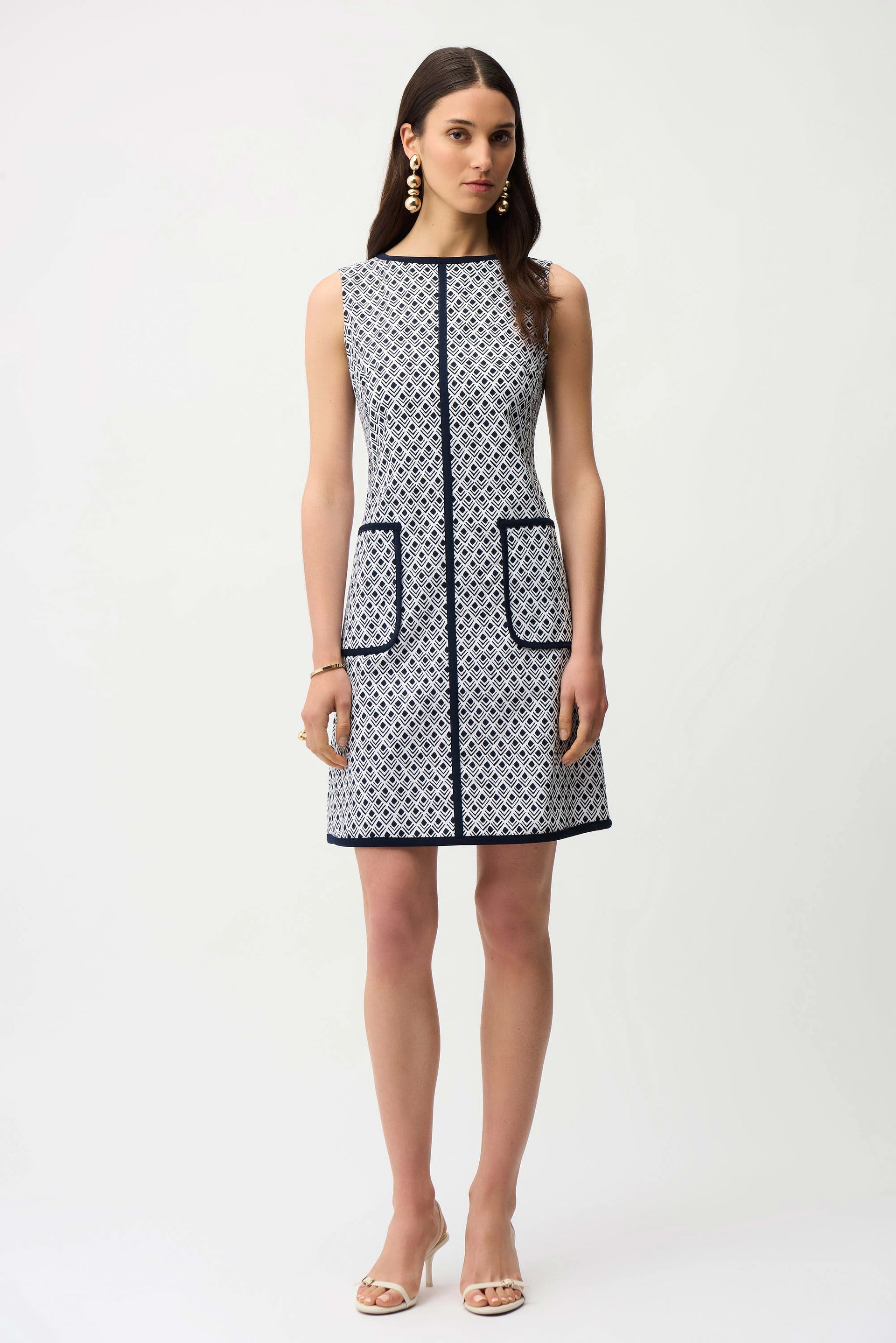 Millennium Geometric Print A-Line Dress With Contrast Trim- Vanilla/ M –  Rooted Boutique